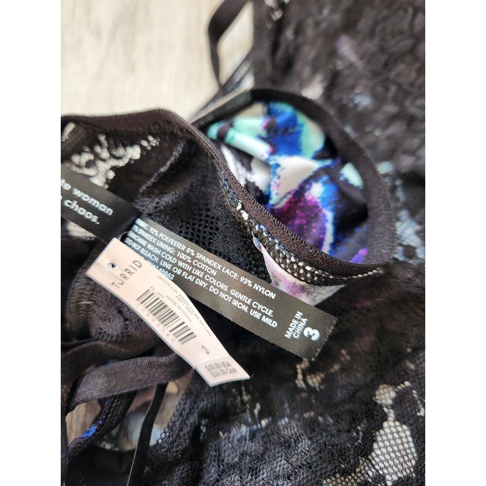 NWT Torrid Curve Hipster Panties Size 3 Black Lace Blue Floral Strappy Back - Picture 7 of 7